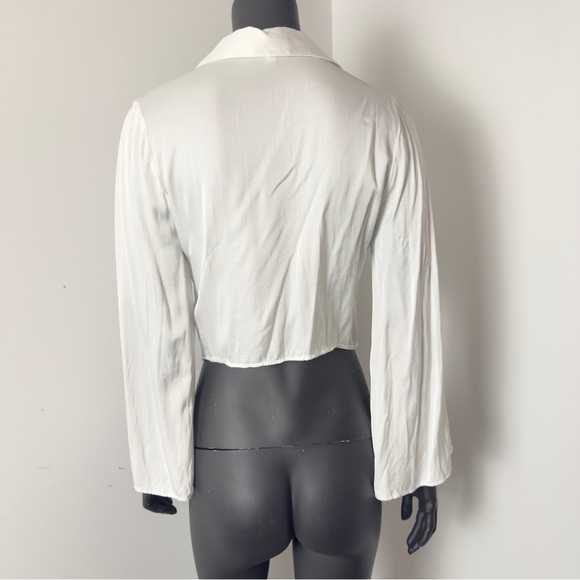 L'agence - Roxane Front-Tie Blouse White Button Front Tie Blouse Viscose Blend - Picture 6 of 9